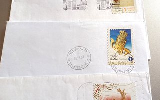 3 kpl Postin omakuvapostimerkkejä postitettu kirjekuorilla