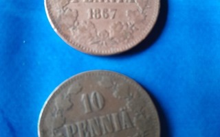 2 kpl 10 penniä 1867