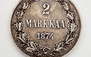 Suomen 2 mk hopearaha 1874