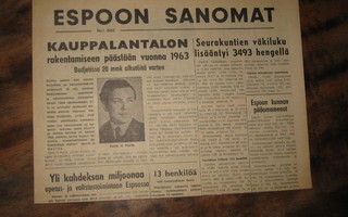 Sanomalehti  Espoon Sanomat nro 1/1962