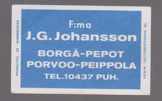 F:MA J.G.JOHANSSON PORVOO-PEIPPOLA TULITIKKUETIKETTI SILEÄ