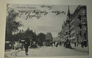 Stockholm, Vasagatan, raitiovaunu, p. 1915 + sens. Suomeen