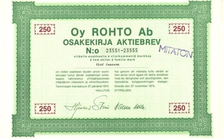 1974 Rohto Oy, Tammisaari pörssi osakekirja