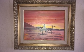 Beduiini aavikolla ratsastamassa taulu hienossa kunnossa
