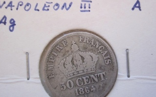 Ranska 50 cent 1864 A Hopeaa
