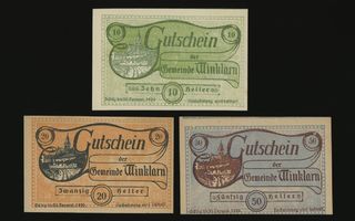 Itävalta Notgeld 10, 20, 50 Heller, Winklarn 1920