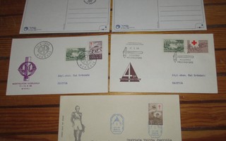 3 erikoisleimakuorta + 2 postimerkki 150v korttia