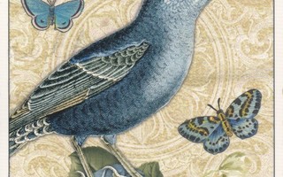 Sininen lintu kruunu päässä, perhoset (Tausendschön-kortti)