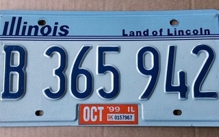 Illinois USA rekisterikilpi - verotarra 1999