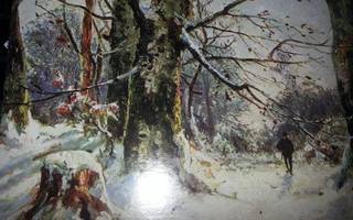 Nostalgia joulukortti : mies metsäpolulla
