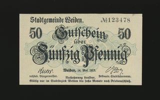 Saksa Notgeld 50 Pfg, Weiden 1917