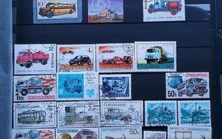 35 postimerkkiä mm. bussit kuorkit ... Renault Fiat