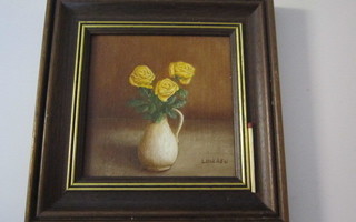 öljyväri kukkamaljakko Liisa Asu - keltaisia ruusuja