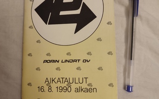 Aikataulu kirjanen Porin linjat 16.08.1990