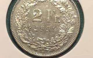Sveitsi kolikko 2 frangia 1991 Katso kuvaus.
