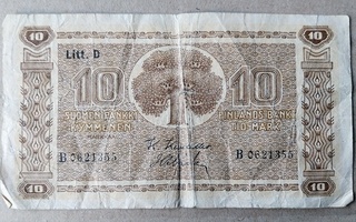 10 markkaa 1939 Litt. D B 0621355