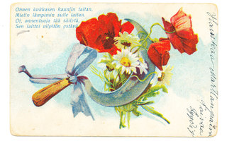 Kukkia, sirppi ja värssy - vanha Carte Postale