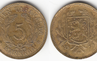 5 mk 1949 leveä H, tasahavu