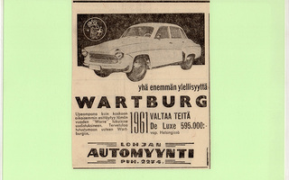 Wartburg De Luxe 1961 - lehtimainos A5 laminoitu
