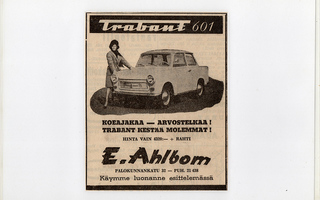 Trabant 601 - 1965 lehtimainos A5 laminoitu