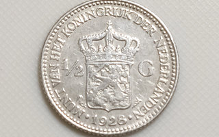 Alankomaat 1/2 Gulden 1928, Wilhelmina, Hopeakolikko