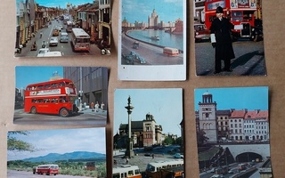 7 linja-auto aiheista postikorttia