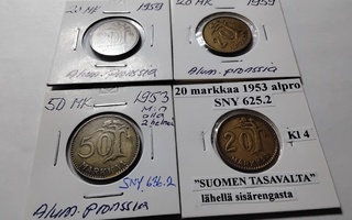 Suomi 20 mk/50 mk alpro yht. 4 kpl