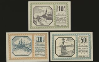 Itävalta Notgeld 10, 20, 50 Heller, Thalgau 1920