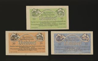 Itävalta Notgeld 10, 20, 50 Heller, Viehdorf 1920