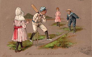 Vanha postikortti- kriketin pelaajat, koho