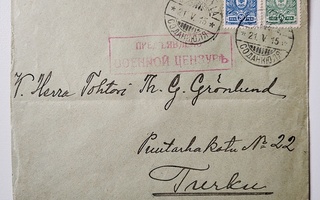 Kirjekuori vuodelta 1915, sensuurileima, lakkasinetti