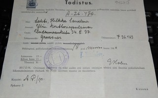Polkupyörä Rekisteröinti Todistus 1940 PK109