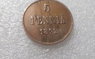 5 penniä  1892    siistikuntoinen