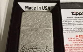 Zippo Barbed Wire Antique Silver Plate Uusi ja Aito