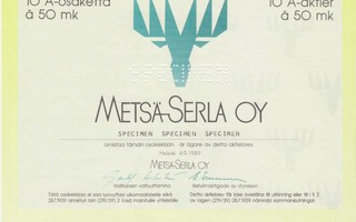 1989 Metsä-Serla Oy spec Helsinki pörssi osakekirja