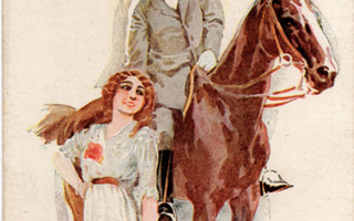 RAKKAUS / Mies hevosen selässä ja kaunis tyttö. 1910-l.