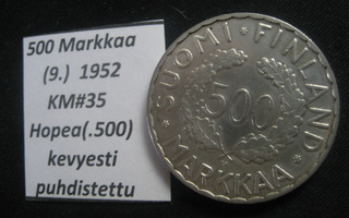 ( 9.)    500 Markkaa 1952  KM#35  Hopea(.500)  Olympial