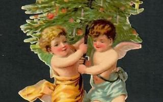 Joulu - Wanha - Kauniit enkelit ja joulukuusi - 1900-l alku