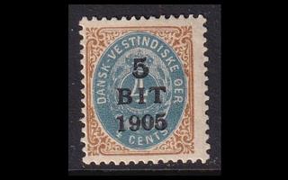 Tanskan Länsi-Intia 38_I * 5 BIT 1905 / 4 cents päällepai