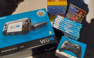 Nintendo Wii U premium pack, pro ohjain, suojakotelo, 8peliä