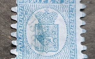 Isohampainen v. 1866 20 penniä sininen postimerkki