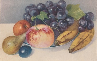Asetelma - hedelmiä - vanha  kortti