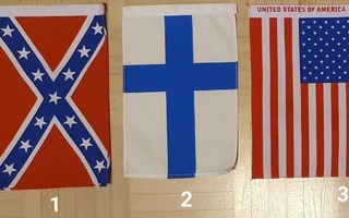 Usa, Etelä-valtiot ja suomen liput n. 14,5 x 22cm