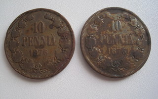 10 PENNIÄ 1876 PIENI JA ISO 6.  103