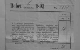 Helsinki 1893, kuitti maksetusta kirkollisverosta