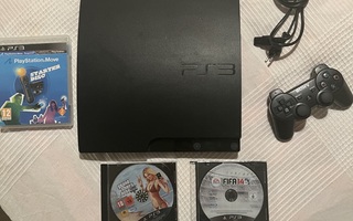 PS3 Slim, ohjain, 3 peliä, siisti ja toimiva