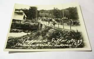 Peippoon silta sotilaita kuormastoa valokuva  8x6cm 1929v