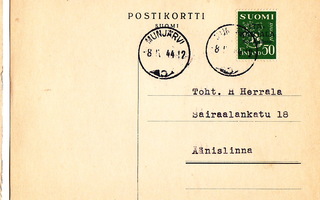 Postikortti Itä-Karjala Sot.Hallinto Munjärvi Leima 1944