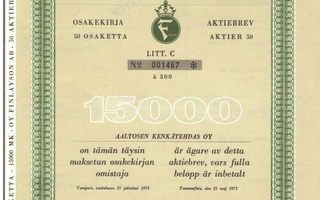 1973 Finlayson Oy, Tampere pörssi osakekirja