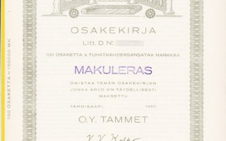1950 Tammet Oy bla, Tammisaari osakekirja